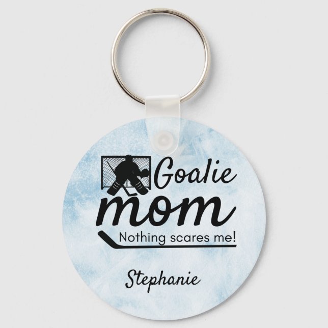 Llavero Hockey Goalie Mom Keychain not scared blue ice (Anverso)