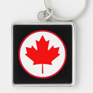 Llavero Hoja de arce canadiense brillante roja círculo bla