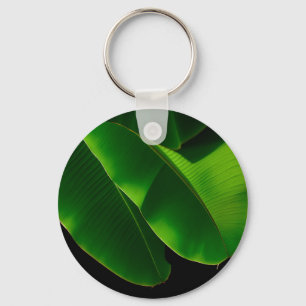 Llavero Hoja de plátano verde vibrante tropical primer pla