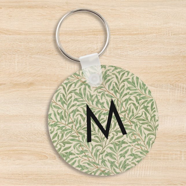 Llavero Hojas Botánicas de Sauce William Morris Monogramad (A monogrammed keyring with William Morris Willow Bough pattern)