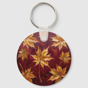 Llavero Hojas de Arce Doradas Pintura de Otoño