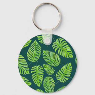Llavero Hojas de monstera, patrón de acuarela tropical