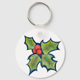 Llavero Hojas del acebo del navidad, bayas rojas