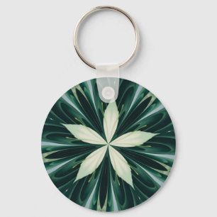 Llavero Hojas del blanco en un caleidoscopio verde del