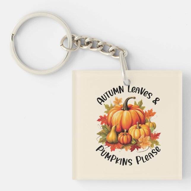 Llavero Hojas otoñales y calabazas por favor - Caída capri (Frente)