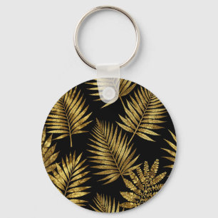 Llavero Hojas Tropicales Doradas Patrón de Lujo