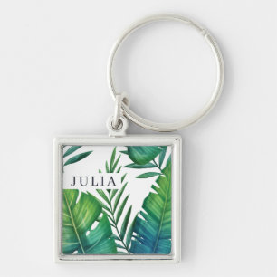 Llavero Hojas tropicales personalizadas de color de agua