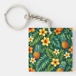 Llavero Hojas tropicales y patrón de piña