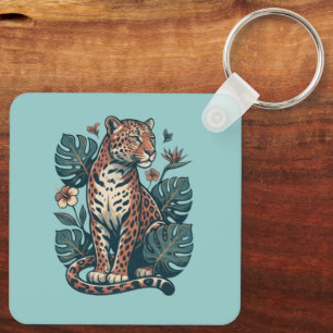Llavero Hojas vintage de leopardo tropical y Monstera