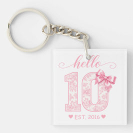Llavero Hola 10 Cumpleaños | Rosa Hola 10 Año Personalizad