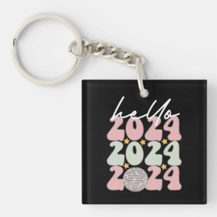 Llavero Hola 2024 Groovy Feliz Año Nuevo Navidad