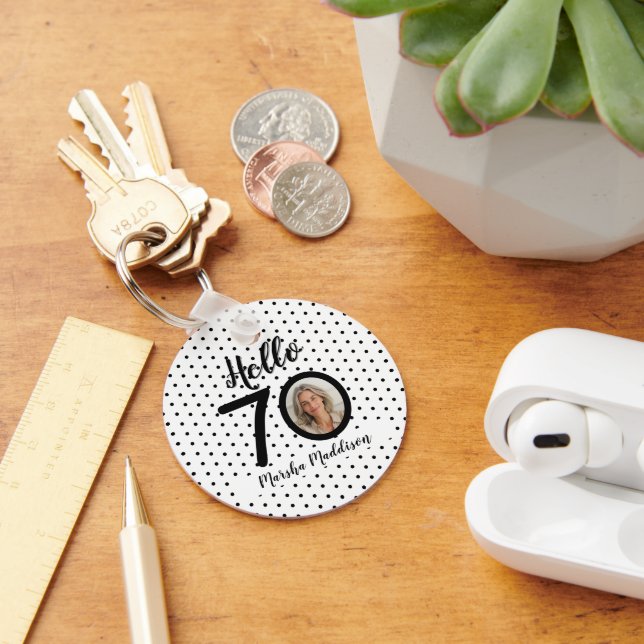 Llavero Hola 70 puntos blancos y negros Foto y nombre Cump (Escritorio )