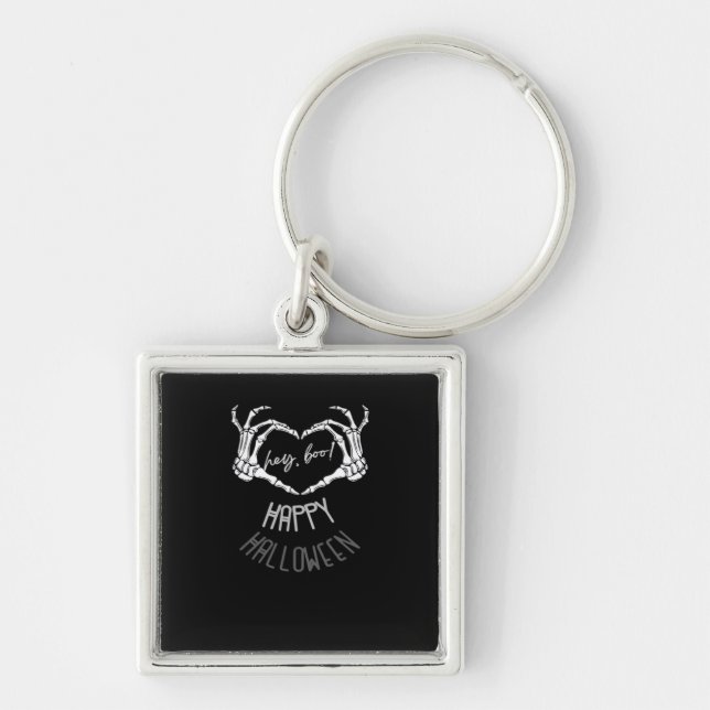 Llavero ¡Hola, Boo! Felices Halloween Skeleton Hand Heart  (Frente)