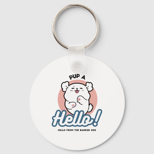 Llavero ¡Hola! - Diseño feliz de Personalizados de perros  (Anverso)