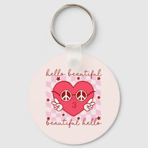 Llavero Hola Hermoso Corazón Rosa