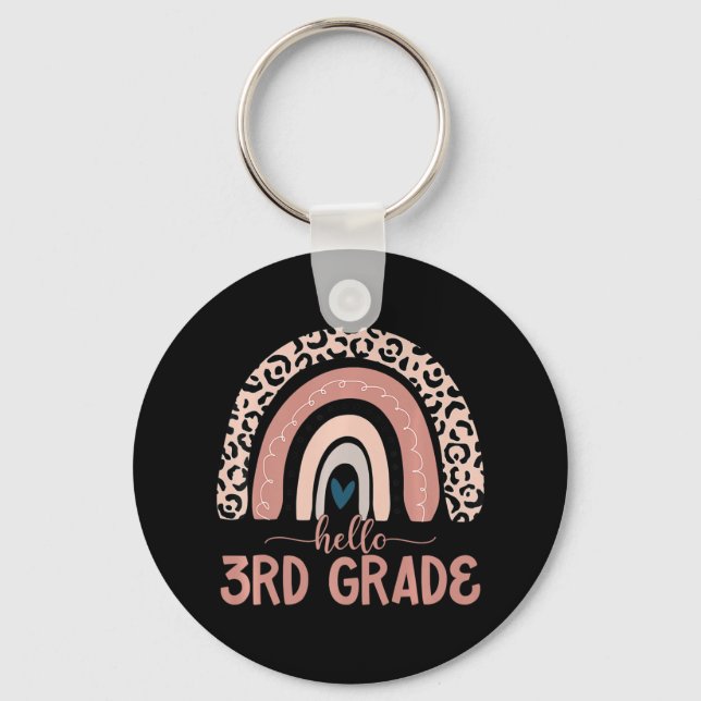 Llavero Hola Maestra De 3er Grado Leopard Rainbow De Nuevo (Anverso)