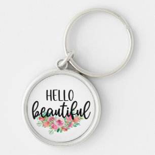 Llavero Hola Tipografía Chic de Rosas en Acuarela Hermosas