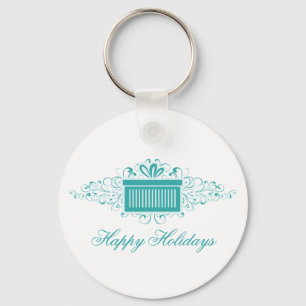 Llavero Holiday Swirls Present Keychain, Aqua