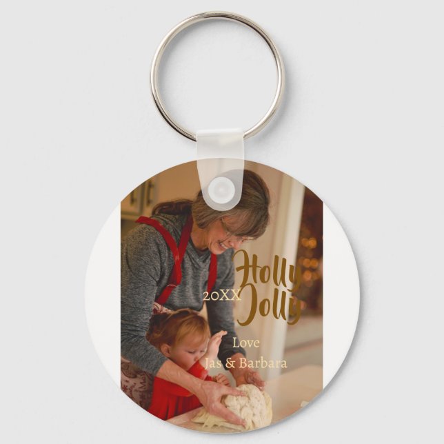 Llavero Holly Jolly family holiday photo beige year naboho (Anverso)