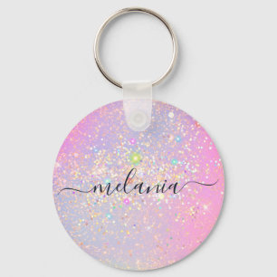 Llavero Holographic Glam Purpurina Elegant Sparkle Rosa Go