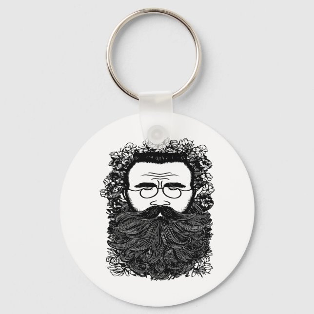 Llavero Hombre caprichoso barba bigote flores arte (Anverso)