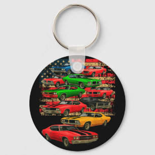 Llavero Hombre de coche clásico muscular bandera americana