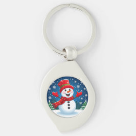 Llavero Hombre de nieve alegre en rojo bufanda y Gorra