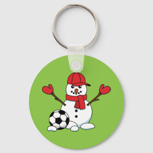 Llavero Hombre de nieve gracioso con pelota de fútbol