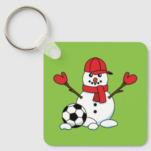 Llavero Hombre de nieve gracioso con pelota de fútbol