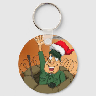 Llavero Hombre del ejército agitando con Santa Hat