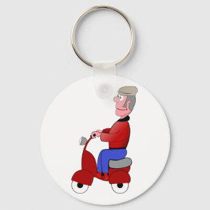 Llavero Hombre Divertido Montando Scooter Rojo