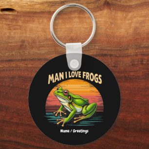 Llavero Hombre gracioso que amo a las ranas retro amantes
