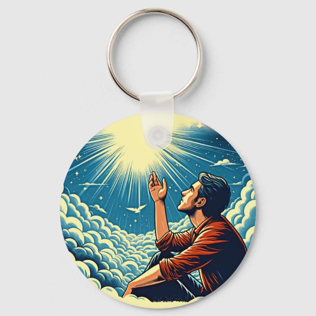 Llavero Hombre mirando al cielo hablando con Dios (Anverso)