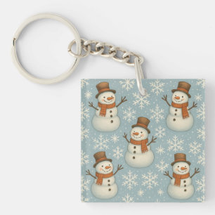Llavero Hombres de nieve y copos de nieve azules vintage 