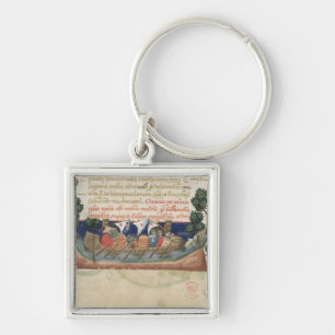 Llavero Hombres en un barco que lleva fuentes la Tierra