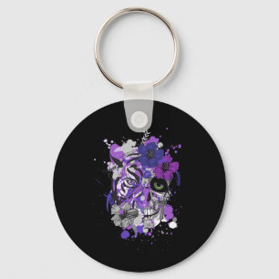Llavero Hombres Floral Púrpura Negro Calavera De Azúcar Dí