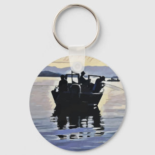 Llavero hombres pescando en el arte abstracto de la siluet