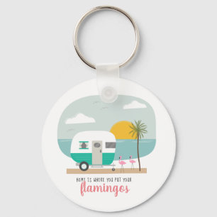 Llavero Home Flamingos Turquoise Camper Beach