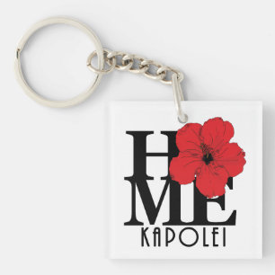 Llavero HOME Kapolei Hawaii Red Hibiscus