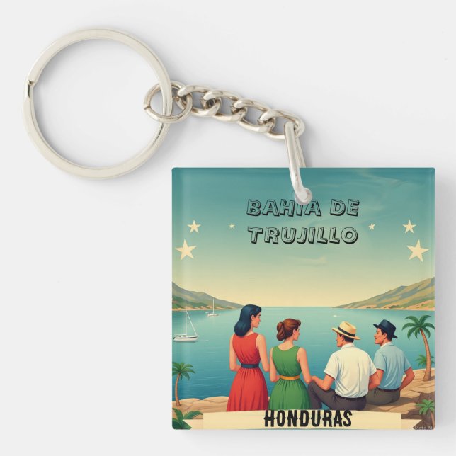 Llavero  Honduras BAHIA DE TRUJILLO Retro poster (Frente)