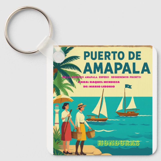 Llavero  Honduras Puerto AMAPALA Retro poster (Anverso)