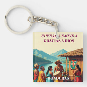 Llavero  Honduras Puerto LEMPIRA Retro poster