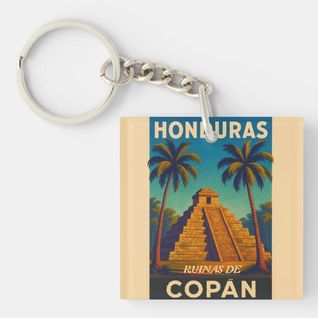 Llavero  HondurasRuinas de Copán Retro poster (Frente)