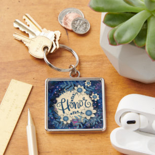 Llavero Honor Inspirador Corazón Floral Bonito Azul