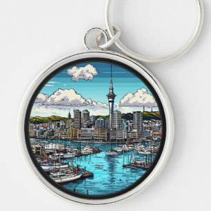 Llavero Horizonte de Auckland con puerto y yates