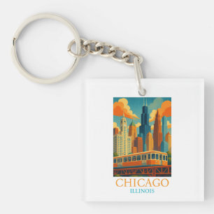 Llavero Horizonte de Chicago Illinois Arte Vintage Viaje