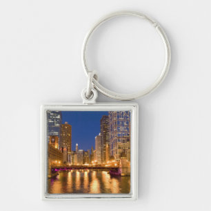 Llavero Horizonte de Chicago, Illinois, y río Chicago en