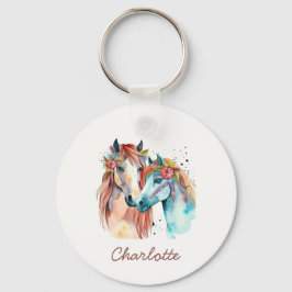 Llavero Horse Lover Personalizado Ecuestre Niños Acuarela