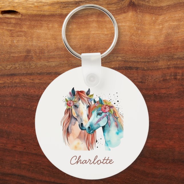 Llavero Horse Lover Personalizado Ecuestre Niños Acuarela (Anverso)