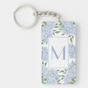 Llavero Hortensia Azul Monograma Inicial Personalizado